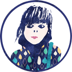 Gif drawing of a person with a colourful jacket looking in different directions.