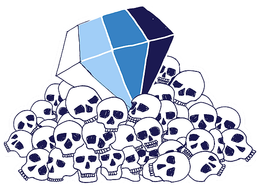 Large diamond on a pile of skulls (drawing)