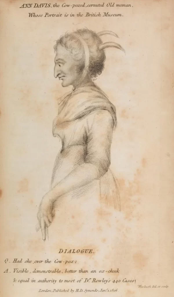 Profile drawing of a woman with horns sticking out of her head. 